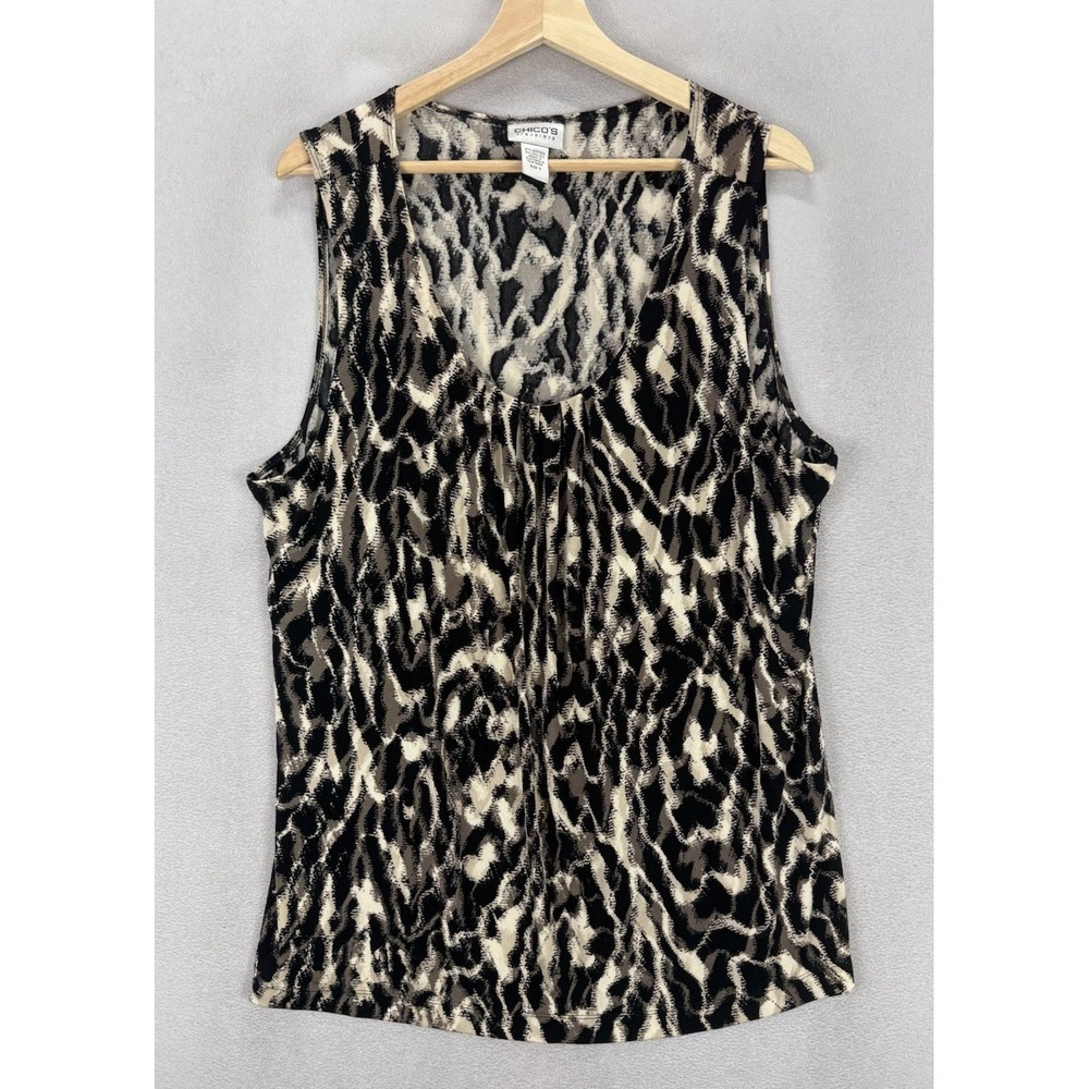 Chico's Travelers Women's Sz 3 Brown Geometric Knit Draped Scoop Neck Tank‎ Top